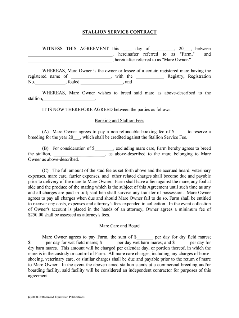 Horse Breeding Contract 4B Farms  Form