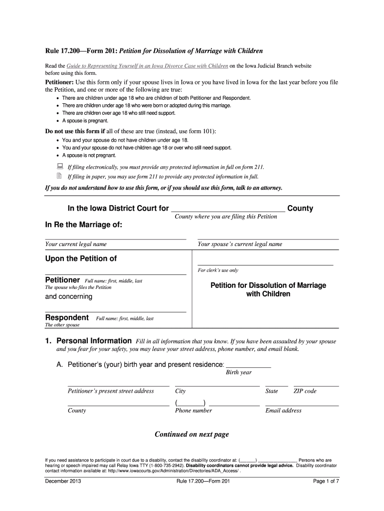 Read the Guide to Representing Yourself in an Iowa Divorce Case with Children on the Iowa Judicial Branch Website  Form