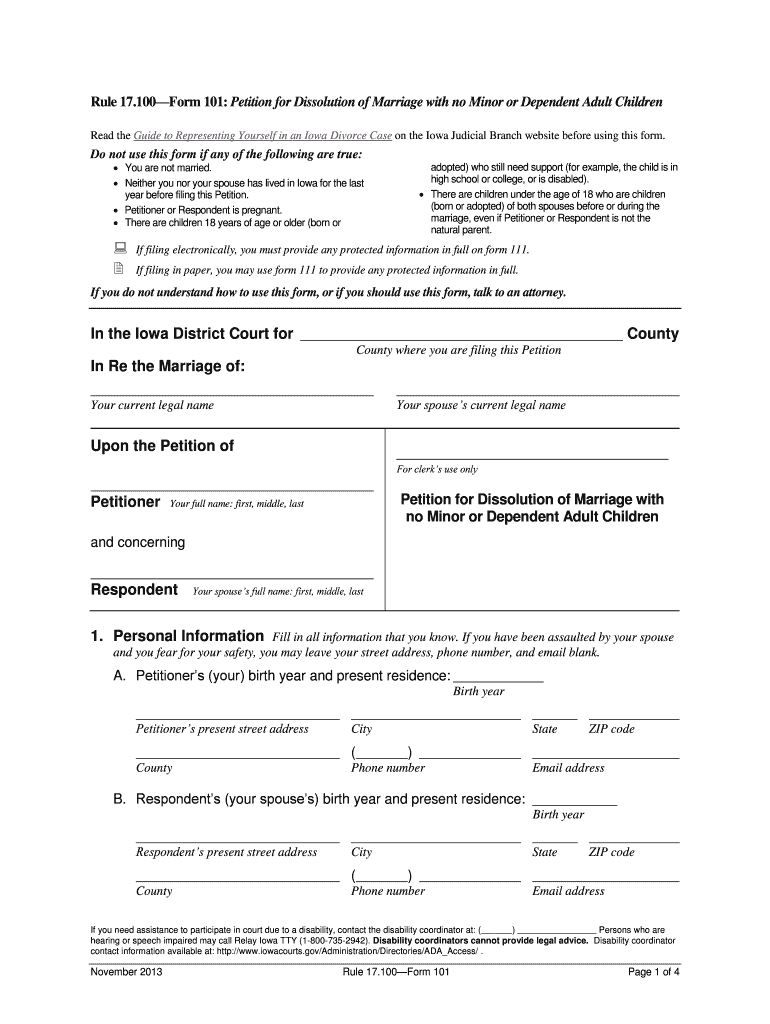 Get the 17101 Petition for Dissolution of Marriage with No  Form