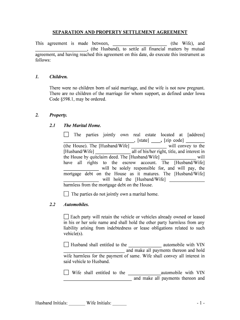 Sample Property Settlement AgreementMarriage Com  Form