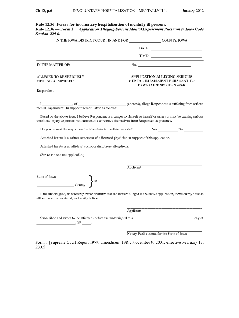 Chapter 12 Rules for Involuntary Hospitalization of Mentally Ill  Form