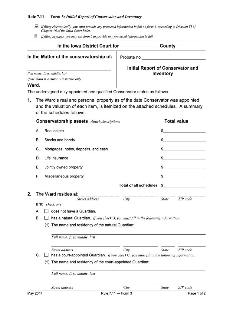11 Form 3 Initial Report of Conservator and Inventory