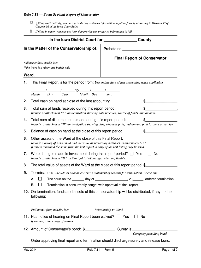Fillable Online 11 Form 5 Final Report of Conservator Fax Email
