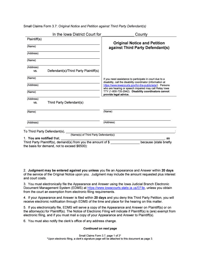 Iowa Judicial Branch Instructions for Defendant Responding  Form