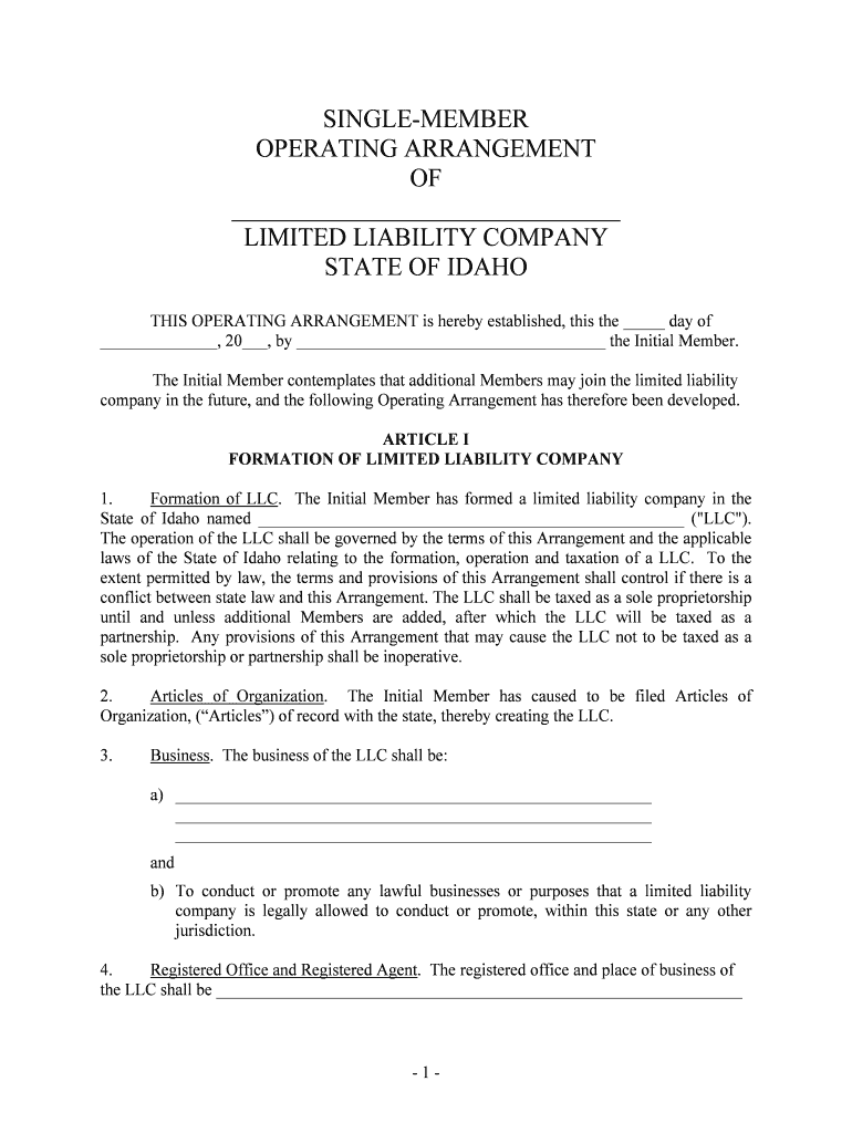 Single Member Managed LLC Operating Agreement  Form