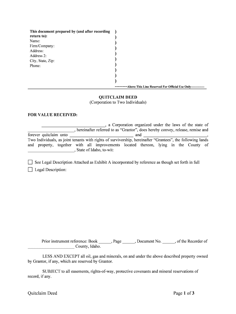 Two Individuals, as Joint Tenants with Rights of Survivorship, Hereinafter Grantees, the Following Lands  Form