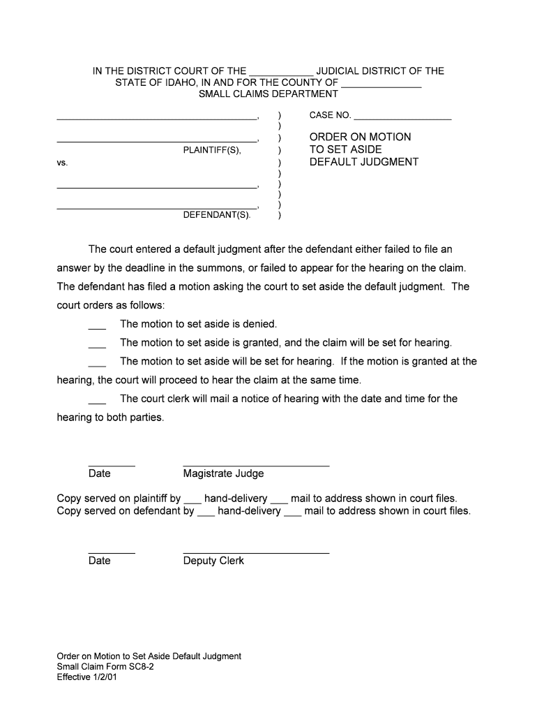 Small Claim Form SC1 2 3rd Judicial District Idaho