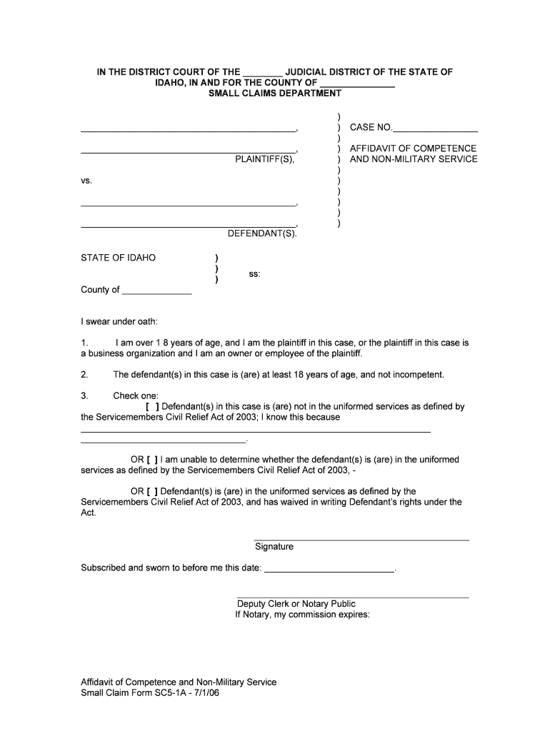 AFFIDAVIT of COMPETENCE  Form