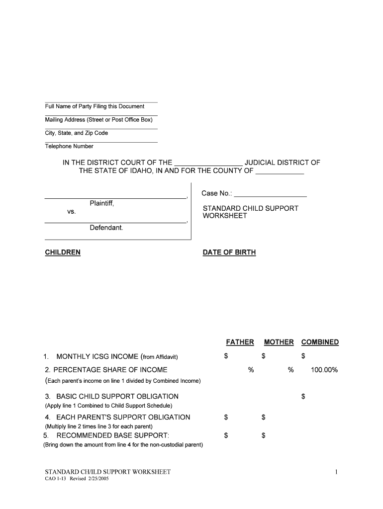 Standard Child Support WorksheetFile  Form