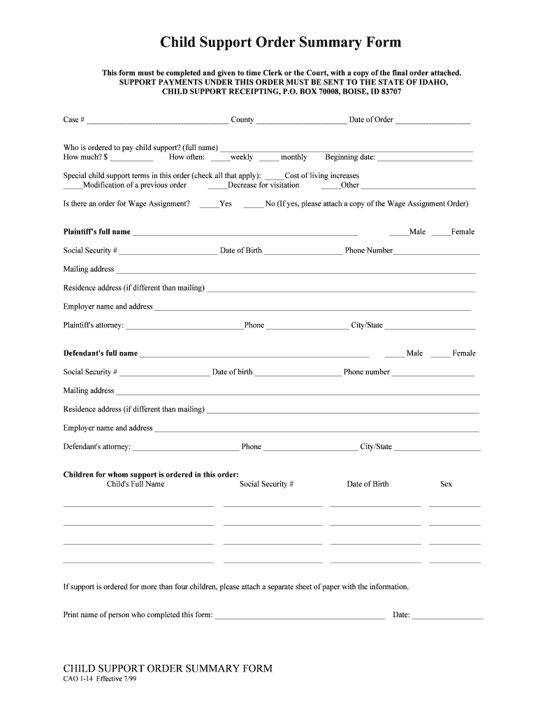 This Form Must Be Completed and Given to Time Clerk or the Court, with a Copy of the Final Order Attached