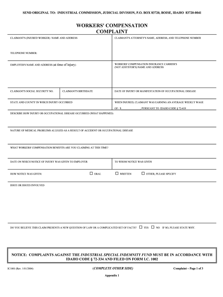 Injured WorkerSIF Idaho State Insurance Fund  Form