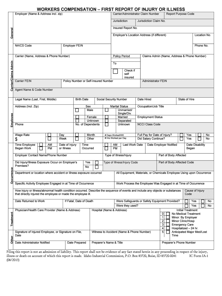 Workers Compensationfirst Report of Injury or Illness Njcrib  Form
