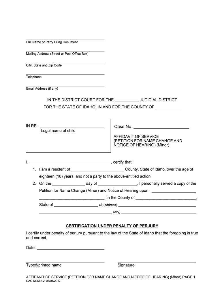 NOTICE of HEARING Minor  Form