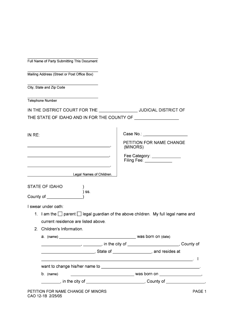 Idaho Child Support for Sole Custody Form Forms Archive