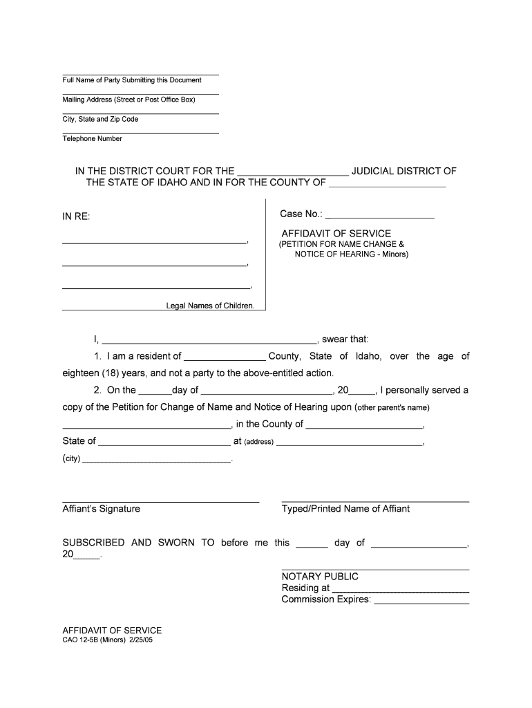 NOTICE of HEARING Minors  Form