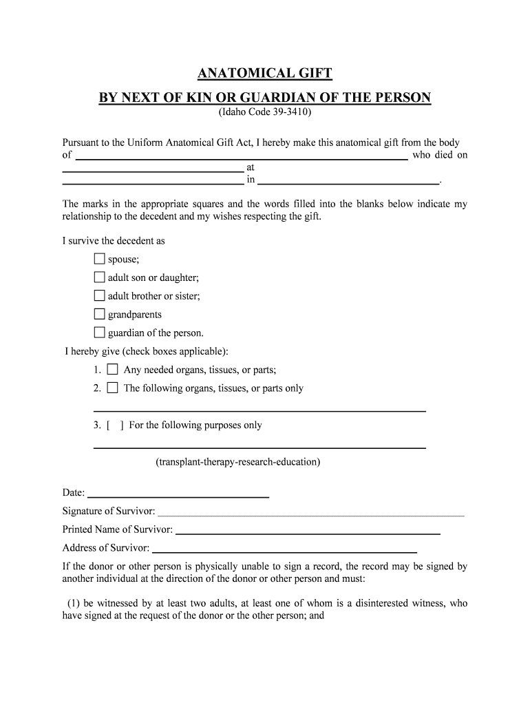 ANATOMICAL GIFT by a LIVING DONOR  Form