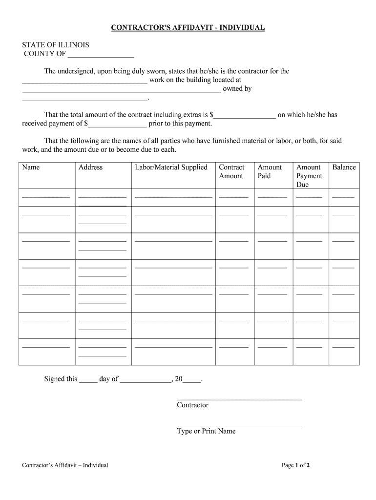 CONTRACTOR'S VERIFIED STATEMENT INDIVIDUAL  Form