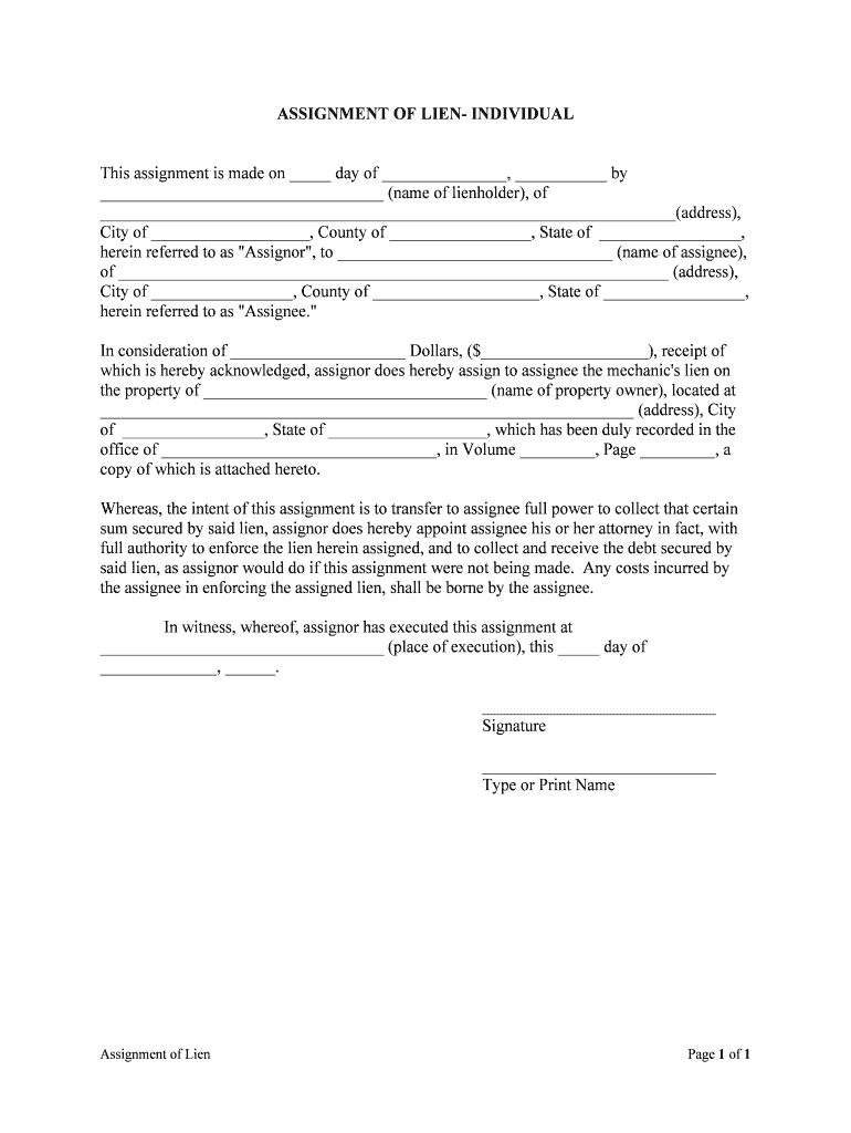 Writing a Assignment of Lien Form Sample &amp;amp;amp; Example Format