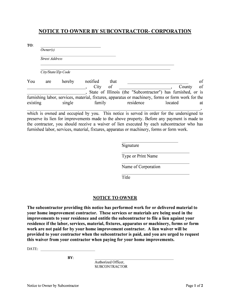 Section 4 Subcontractors; Written Contract; Notice; Filing  Form
