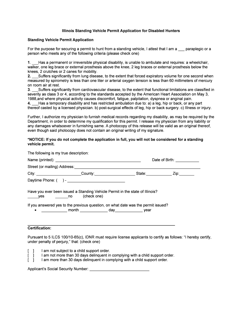 Standing Vehicle Permit Renewal Application Illinois DNR  Form