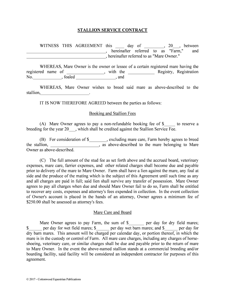 Horse Breeding Contract Mofoxtrot  Form