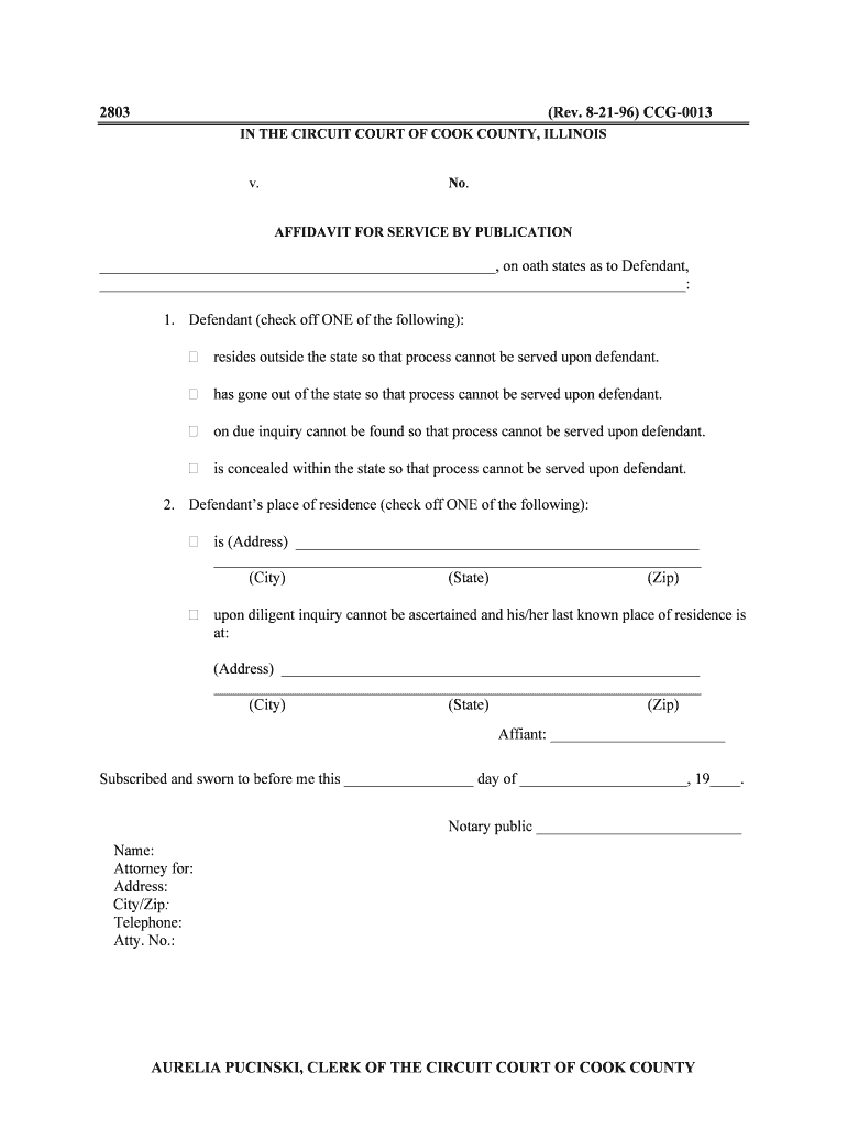 Affidavit for Service by Publication CCG N013Illinois  Form