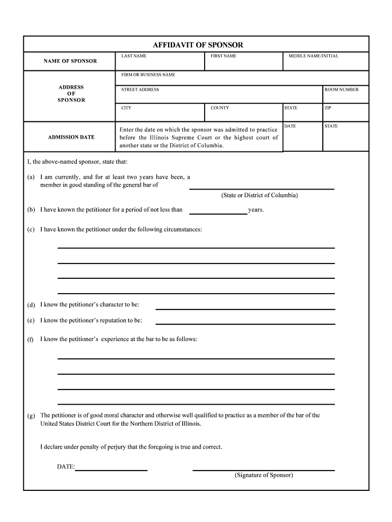 AFFIDAVIT of SPONSOR  Form