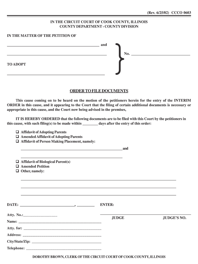 Rev 62502 CCCO 0603 in the CIRCUIT COURT of COOK  Form