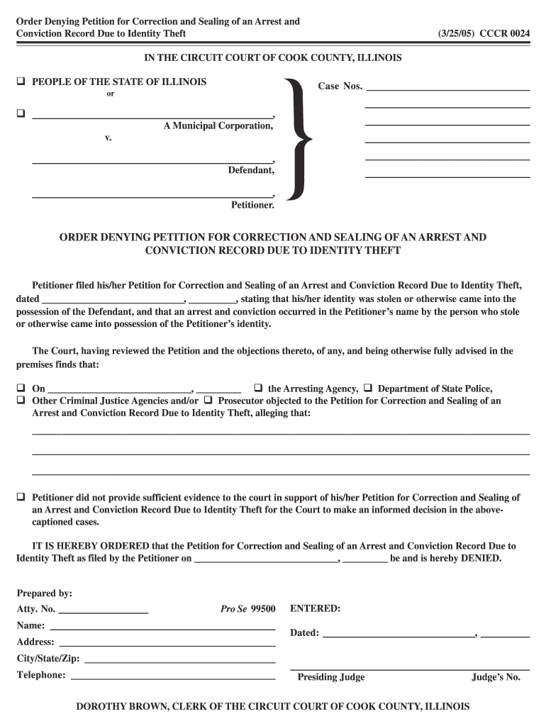 Order Denying Petition for Correction and Sealing Justia  Form