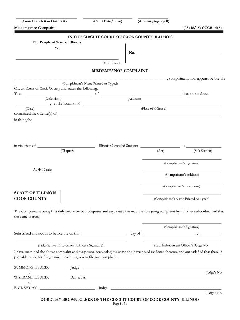 Criminal Department Clerk of the Circuit Court  Form
