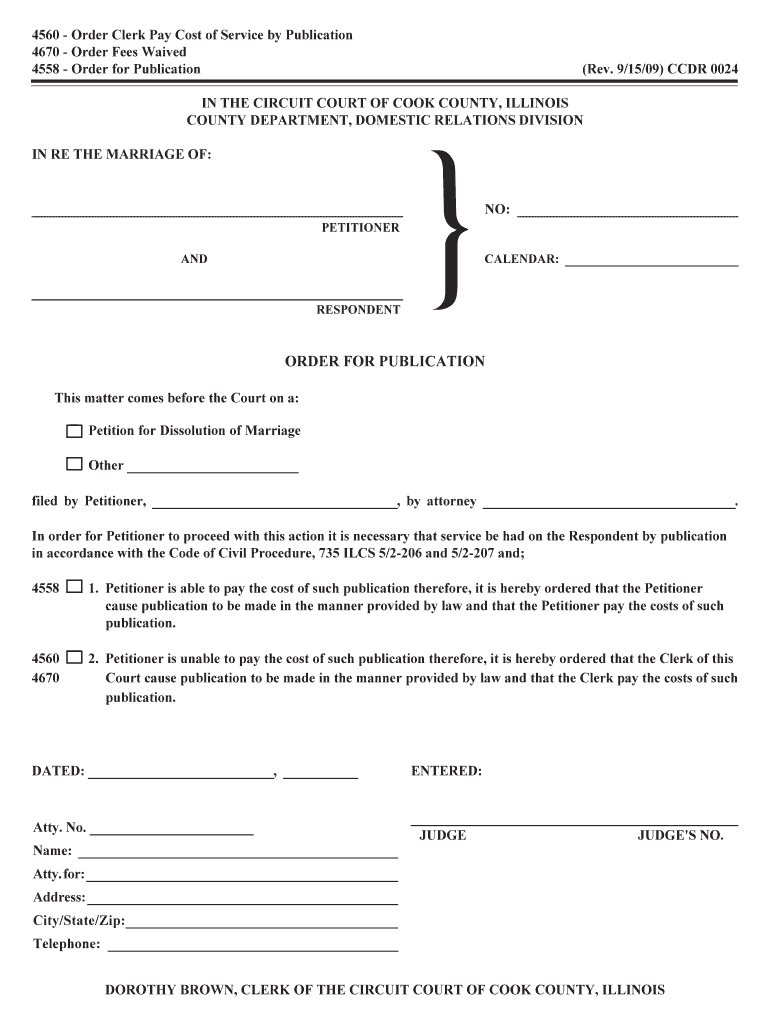 4560 Order Clerk Pay Cost of Service by Publication  Form