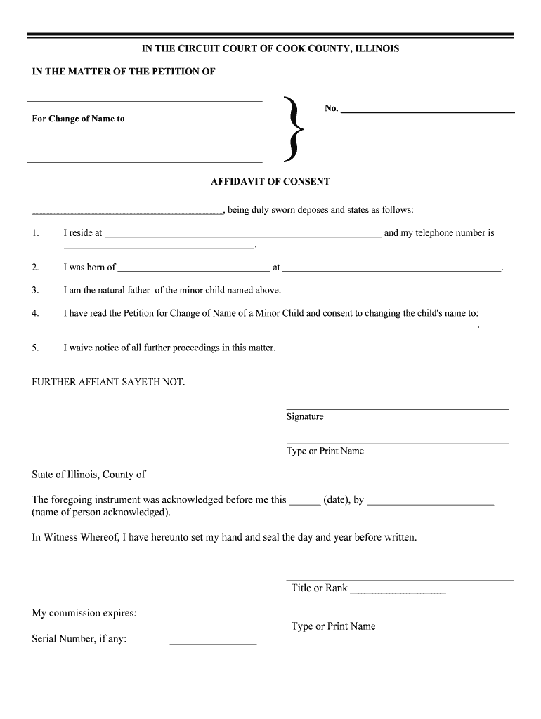 Petition for Change of Name Clerk of the Circuit Court  Form