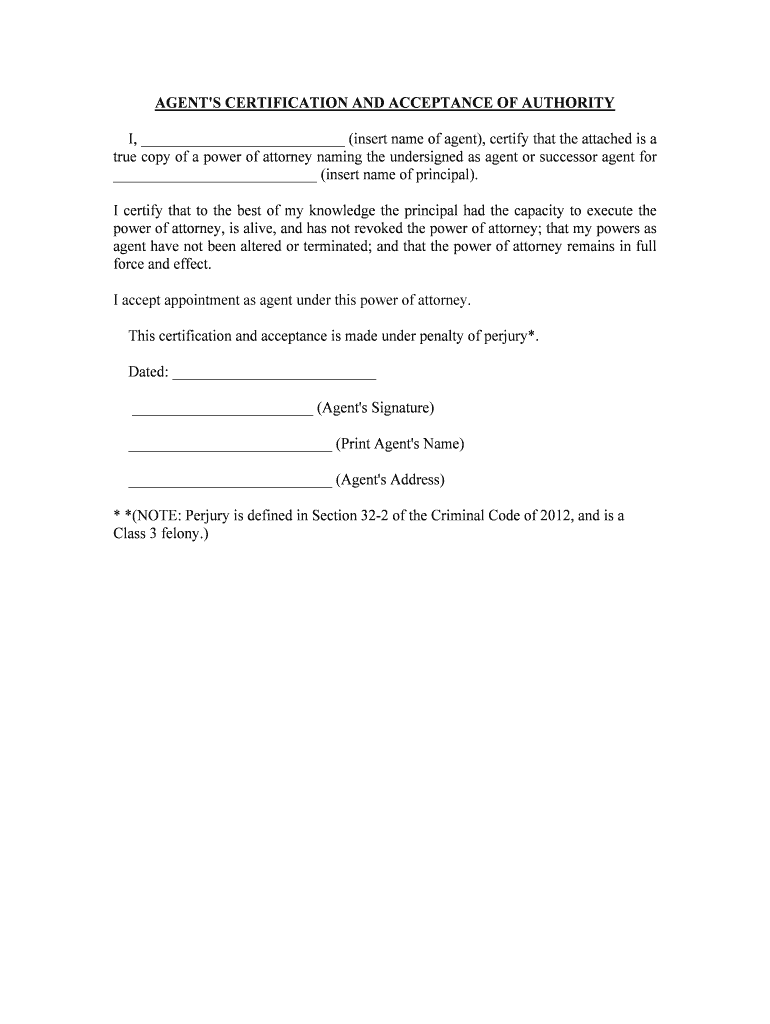Agent's Certification and Acceptance of Authority Form