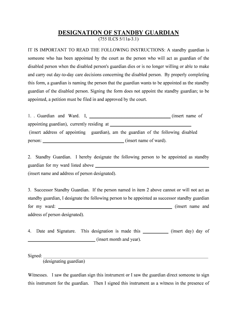 Appointment of Standby Guardian Illinois Gov  Form