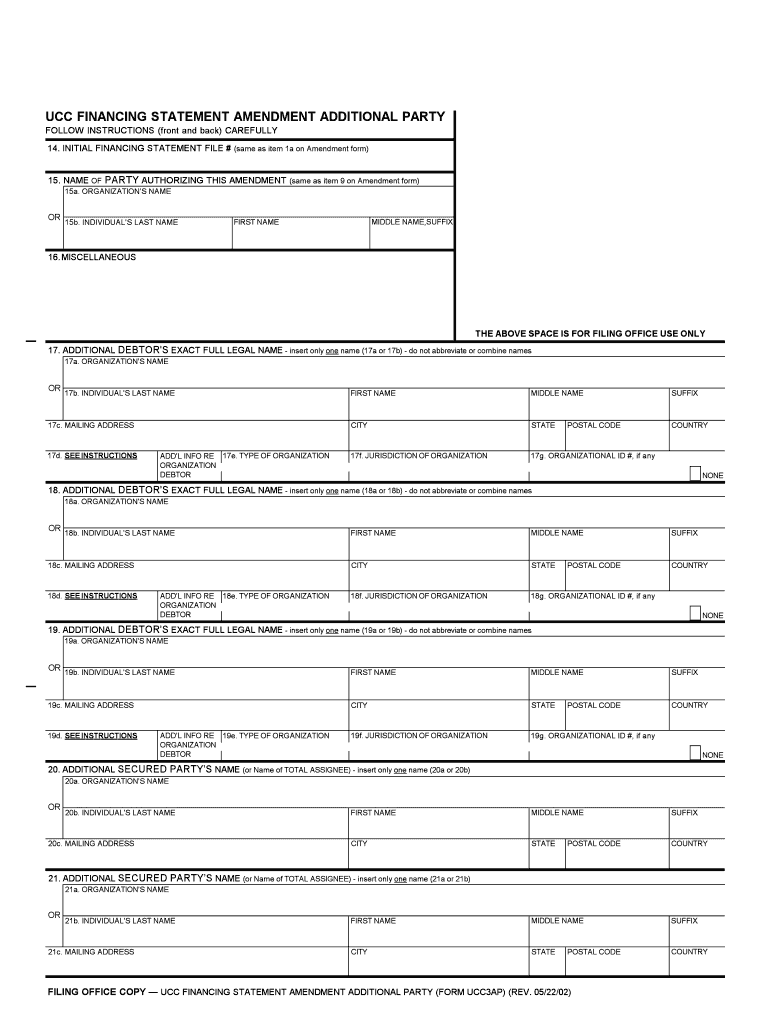 UCC Financing Statement Amendment Additional Party UCC3AP  Form