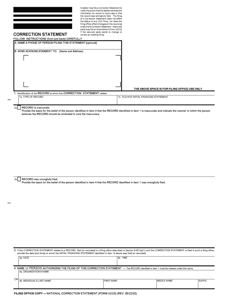 National Correction Statement Form UCC5