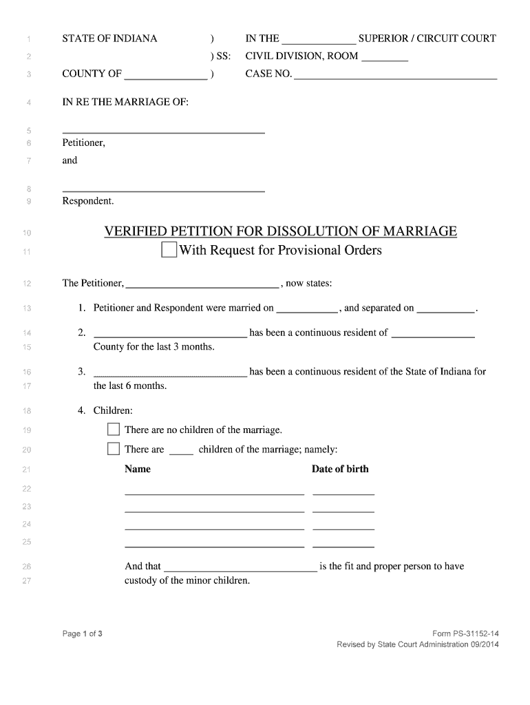 Instructions Divorce Without Children with Agreement Indiana  Form