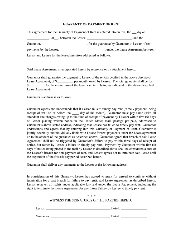 Receipt of Rent on or Before the Day of the Month, Guarantor Must Pay Same with All  Form