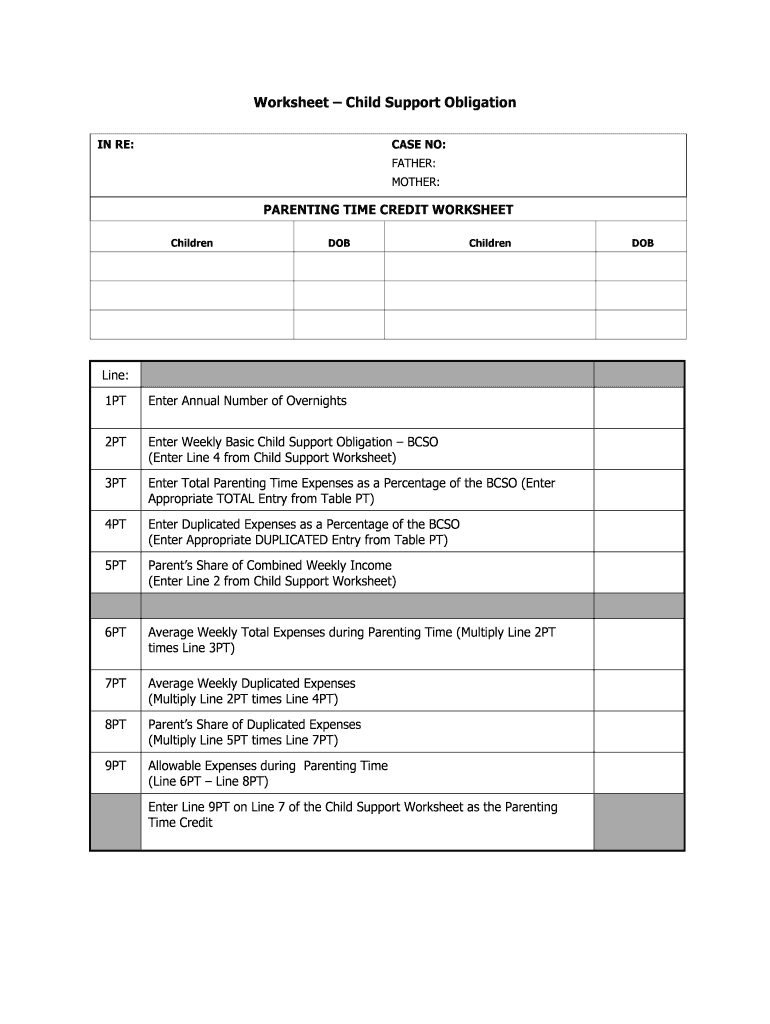 PARENTING TIME CREDIT WORKSHEET  Form