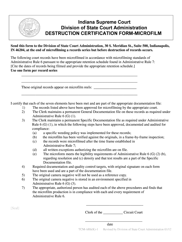 Destruction Certification Form in Gov