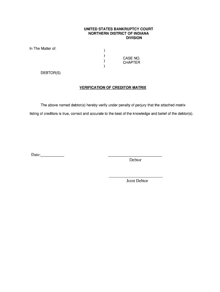 Verification of the Matrix Northern District of Indiana  Form