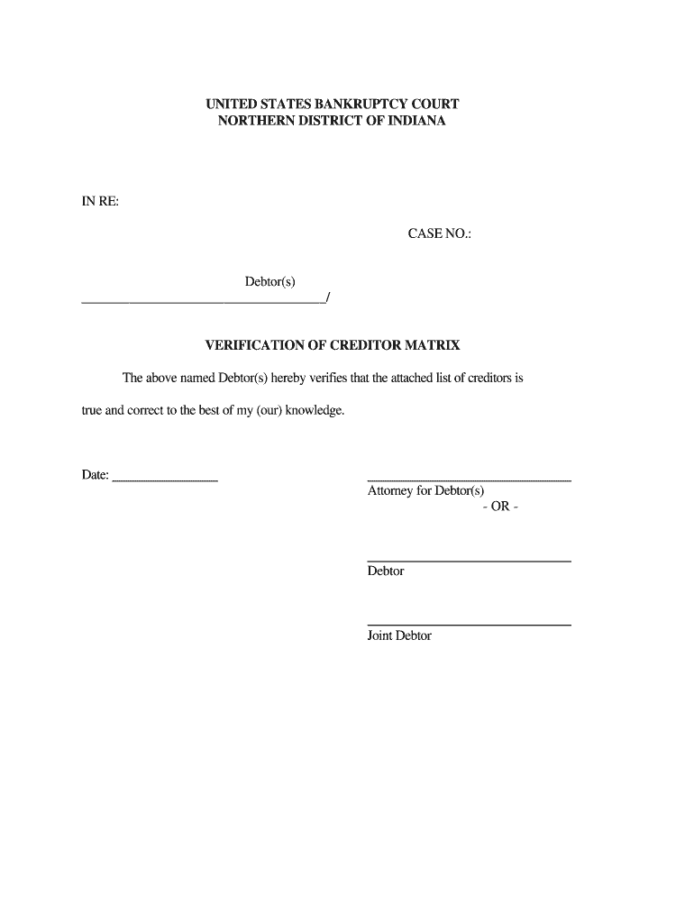 Verification of Creditor Matrix Kansas Bankruptcy Court  Form