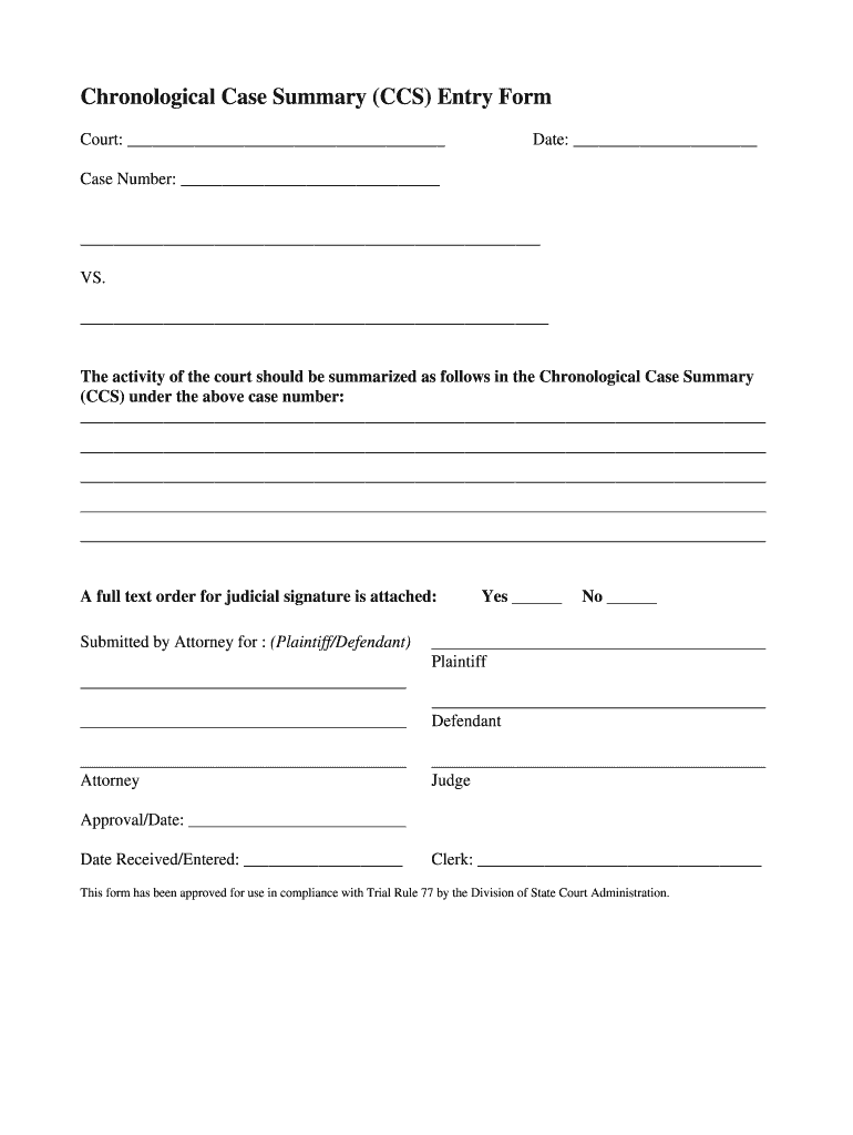 CCS ENTRY FORM 1 LAKE SUPERIOR COURT 2 JUVENILE