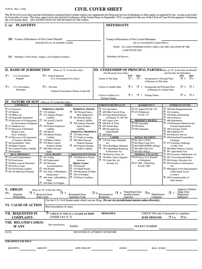 Fillable Online CIVIL COVER SHEET OJS 44 Rev Fax Email Print  Form