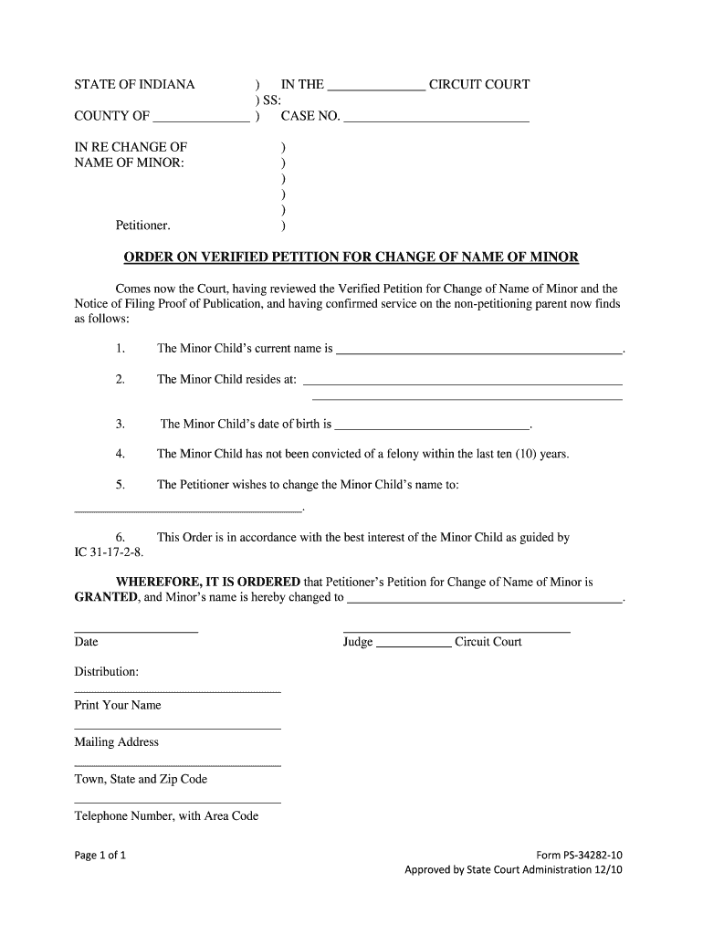 Name Change for Minor with Consent Clark County Indiana  Form