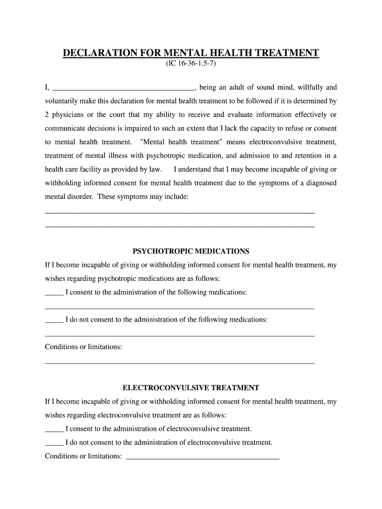 Declaration for Mental Health Treatment Illinois Gov  Form