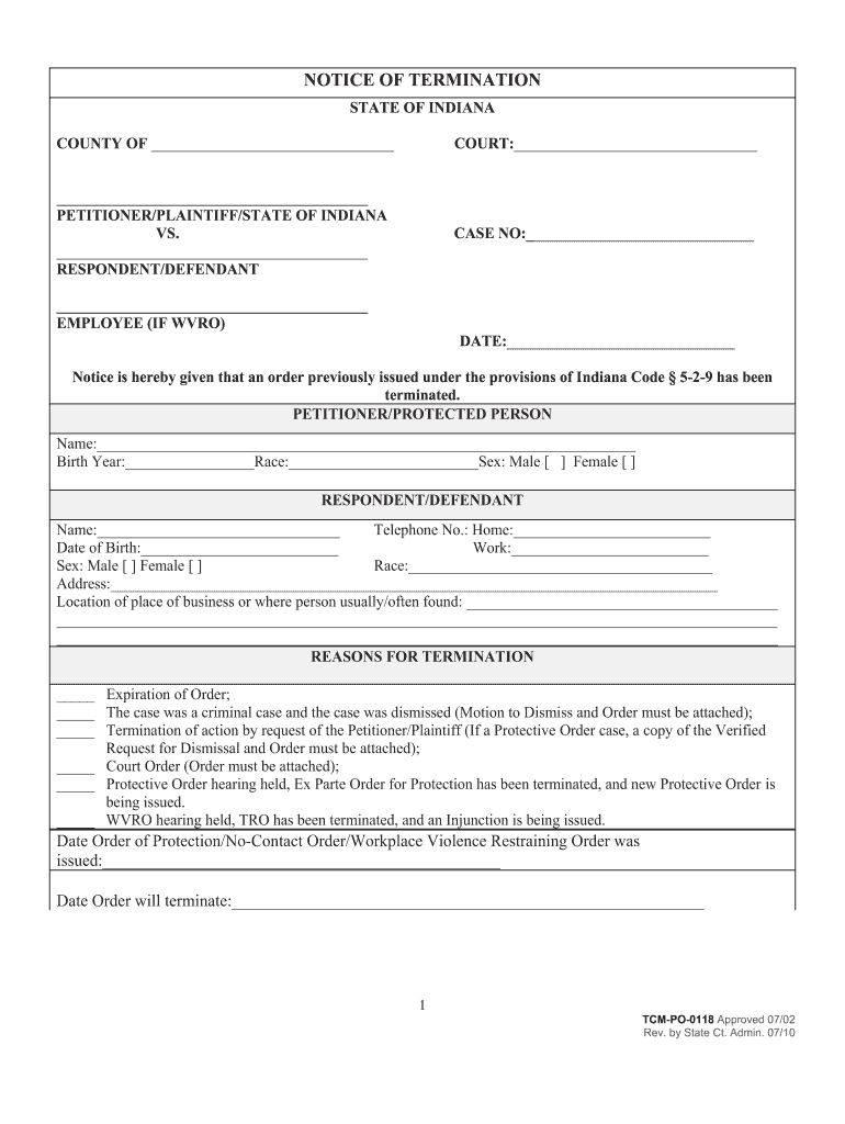 PETITIONERPLAINTIFFSTATE of INDIANA  Form