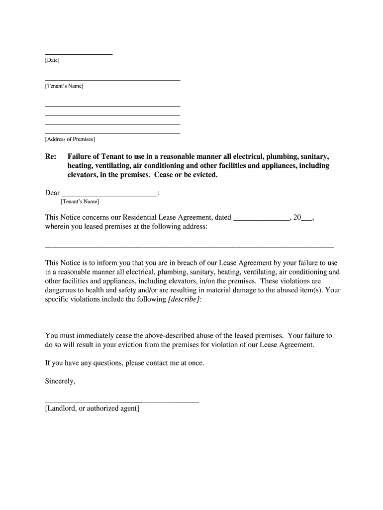 Do so Will Result in Your Eviction from the Premises for Violation of Our Lease Agreement  Form