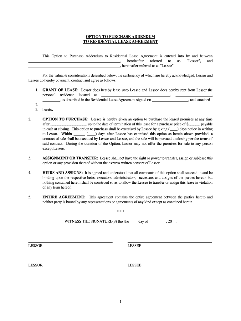 OPTION to PURCHASE Lessee is Hereby Given an Option to Purchase the Leased Premises at Any Time  Form