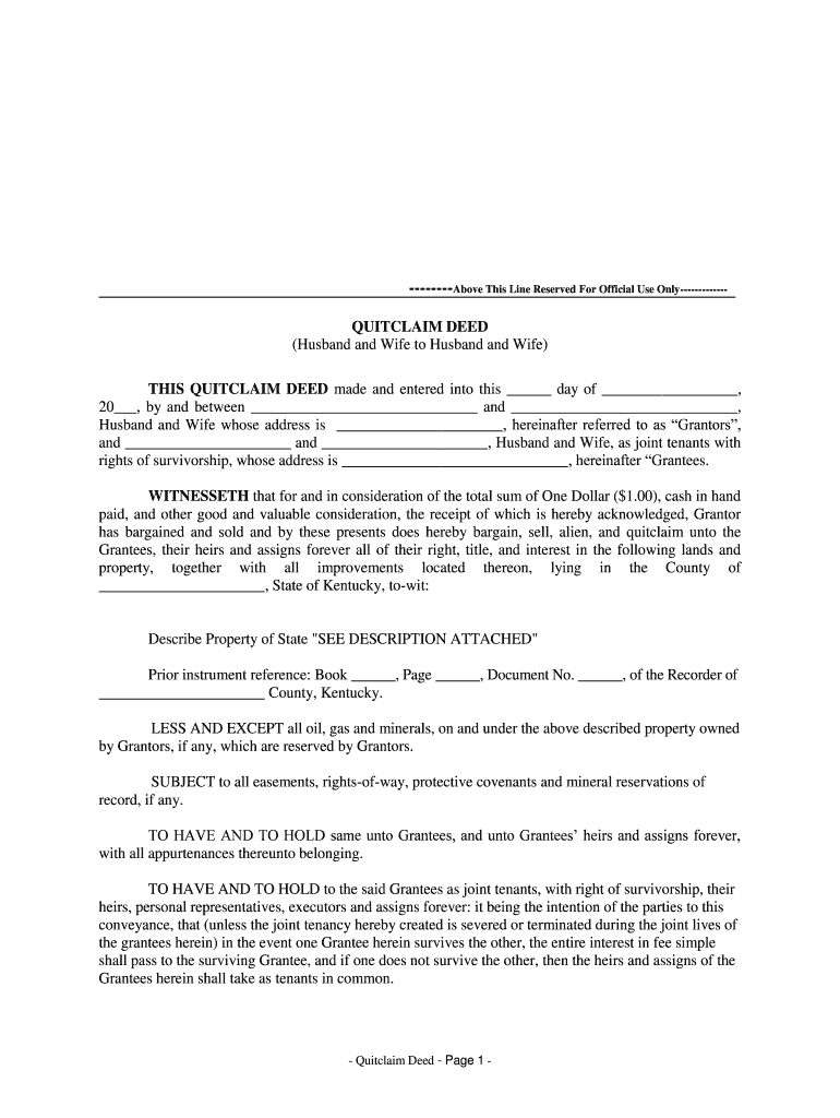 Above This Line Reserved for Official Use Only QUITCLAIM DEED  Form